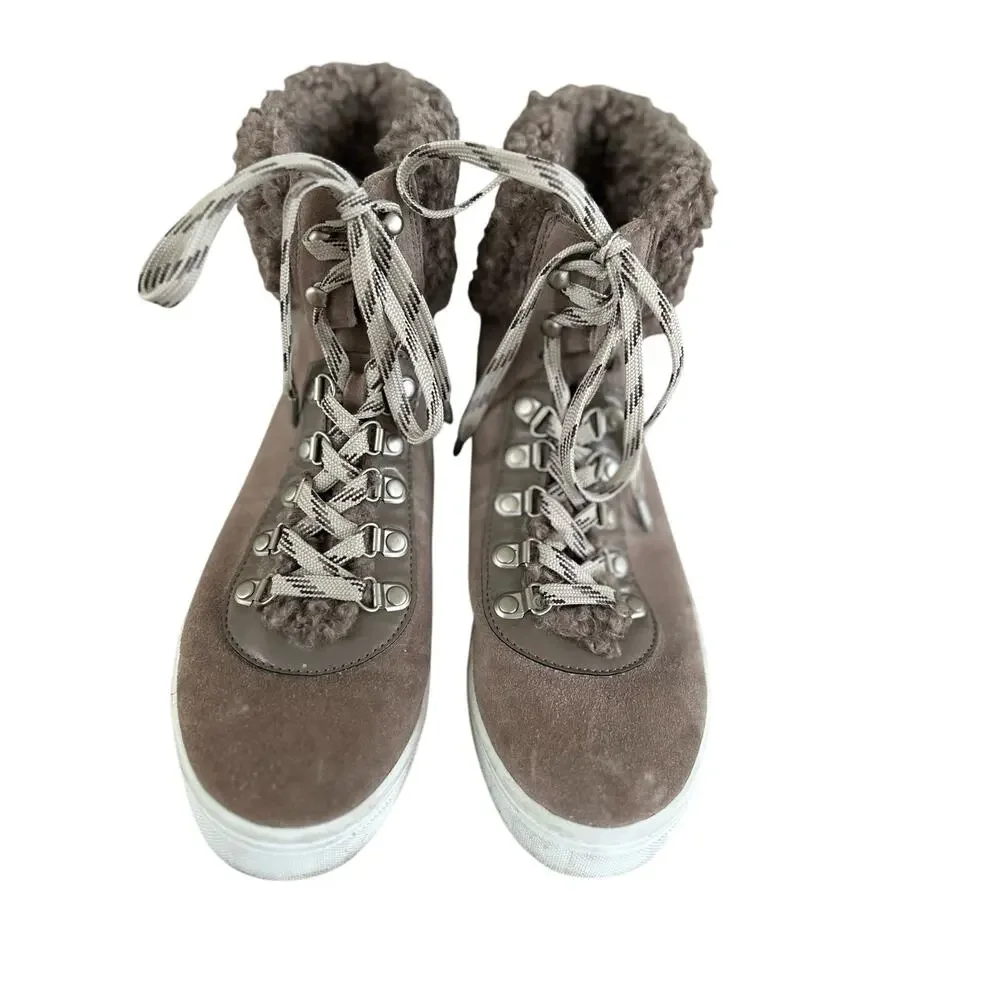 Sam Edelman Grey Suede & Faux Shearling Sneaker Booties